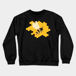 Cute Black Bee on Yellow Honeycomb Crewneck Sweatshirt